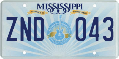 MS license plate ZND043