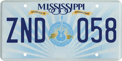 MS license plate ZND058