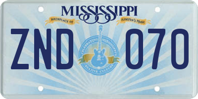 MS license plate ZND070