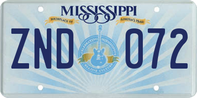 MS license plate ZND072