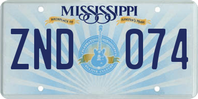 MS license plate ZND074