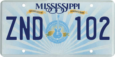 MS license plate ZND102