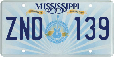 MS license plate ZND139