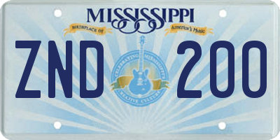 MS license plate ZND200