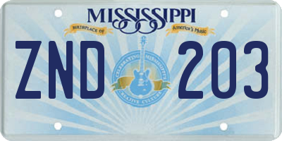 MS license plate ZND203