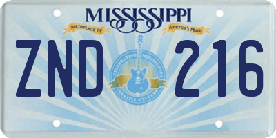MS license plate ZND216
