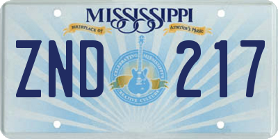 MS license plate ZND217