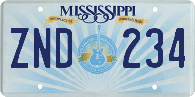 MS license plate ZND234