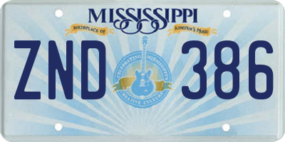 MS license plate ZND386