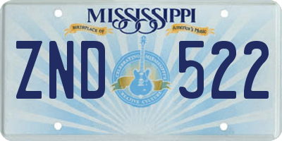MS license plate ZND522