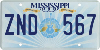 MS license plate ZND567