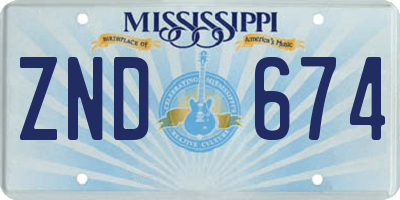 MS license plate ZND674
