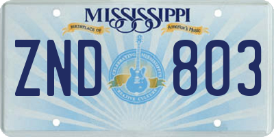 MS license plate ZND803