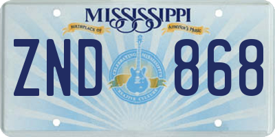 MS license plate ZND868