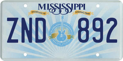 MS license plate ZND892