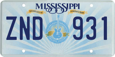 MS license plate ZND931