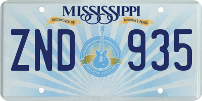 MS license plate ZND935