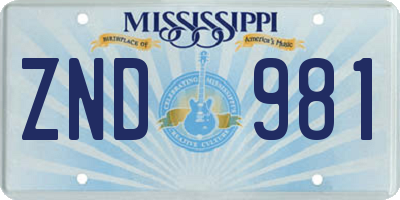 MS license plate ZND981