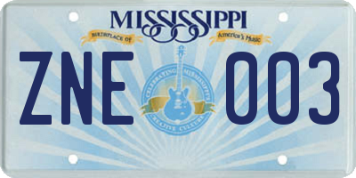 MS license plate ZNE003