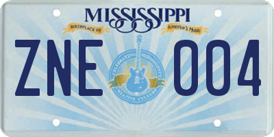 MS license plate ZNE004