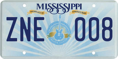 MS license plate ZNE008