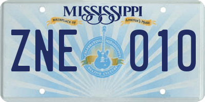 MS license plate ZNE010