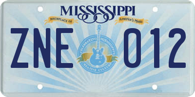 MS license plate ZNE012