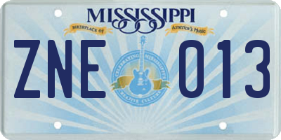 MS license plate ZNE013