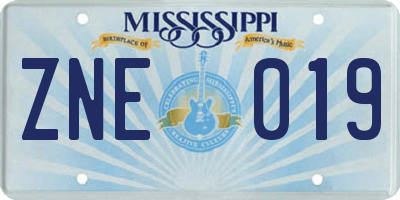 MS license plate ZNE019