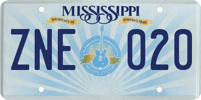 MS license plate ZNE020