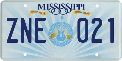 MS license plate ZNE021