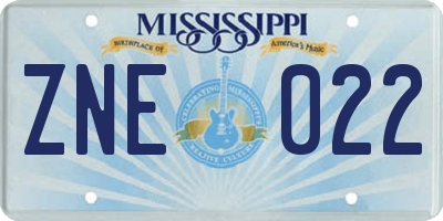 MS license plate ZNE022