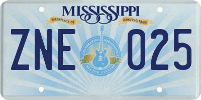 MS license plate ZNE025