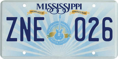 MS license plate ZNE026