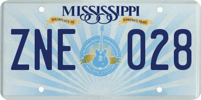 MS license plate ZNE028