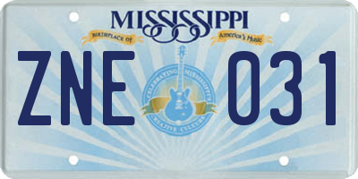 MS license plate ZNE031