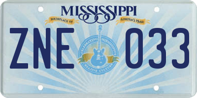 MS license plate ZNE033