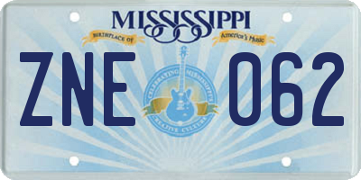 MS license plate ZNE062