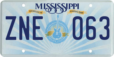 MS license plate ZNE063