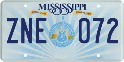 MS license plate ZNE072