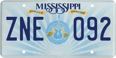 MS license plate ZNE092