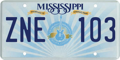 MS license plate ZNE103