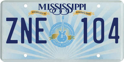 MS license plate ZNE104