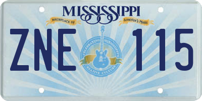MS license plate ZNE115