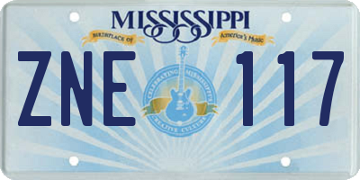 MS license plate ZNE117