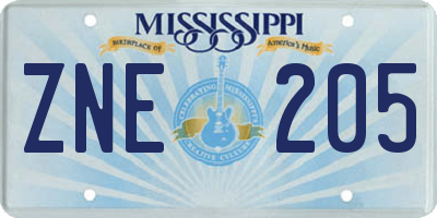 MS license plate ZNE205