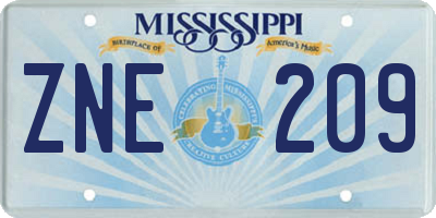 MS license plate ZNE209