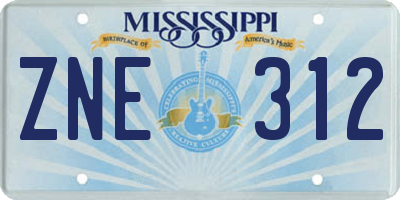 MS license plate ZNE312
