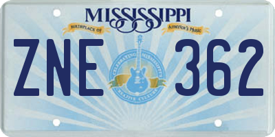 MS license plate ZNE362