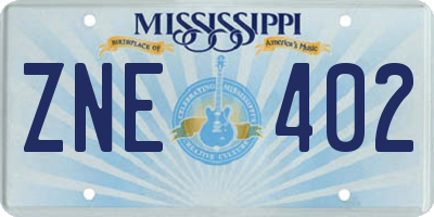 MS license plate ZNE402